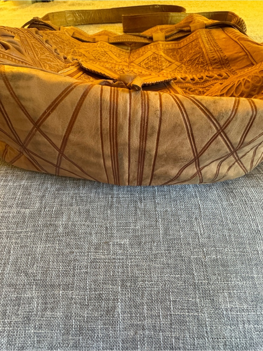 Moroccan Leather Handmade Embossed Boho Hippie Shoulder Bucket Bag - Picture 14 of 14